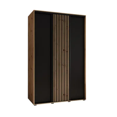 Abiks Möbel Schwebetürenschrank Eiche Artisan, Schwarz, Eiche Artisan 160x205.2x45 cm