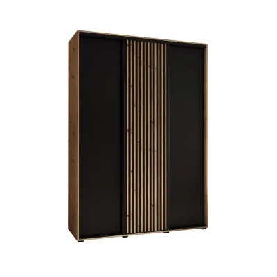 Abiks Möbel Schwebetürenschrank Eiche Artisan, Schwarz, Eiche Artisan 180x205.2x60 cm