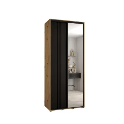 Abiks Möbel Schwebetürenschrank Eiche Artisan, Schwarz, Schwarz 110x235x45 cm