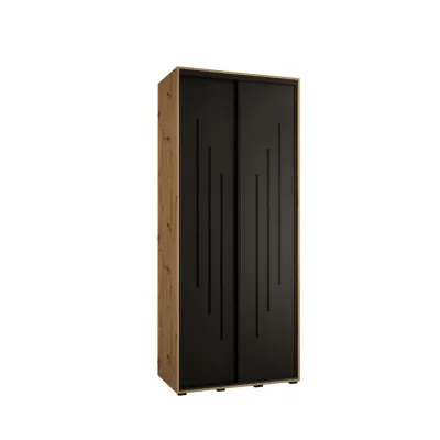 Abiks Möbel Schwebetürenschrank Eiche Artisan, Schwarz, Schwarz 110x235x60 cm