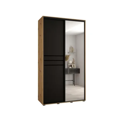 Abiks Möbel Schwebetürenschrank Eiche Artisan, Schwarz, Schwarz 130x235x45 cm