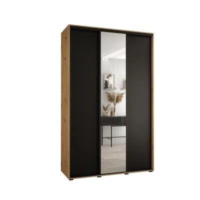 Abiks Möbel Schwebetürenschrank Eiche Artisan, Schwarz, Schwarz 160x235x60 cm