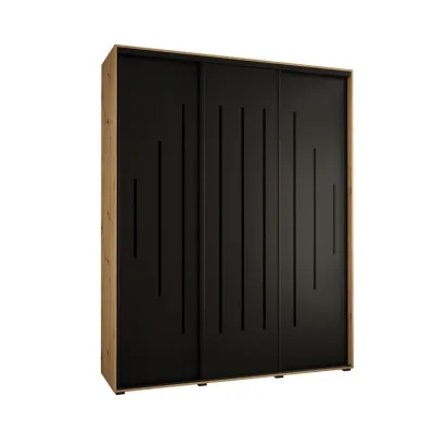 Abiks Möbel Schwebetürenschrank Eiche Artisan, Schwarz, Schwarz 200x235x45 cm