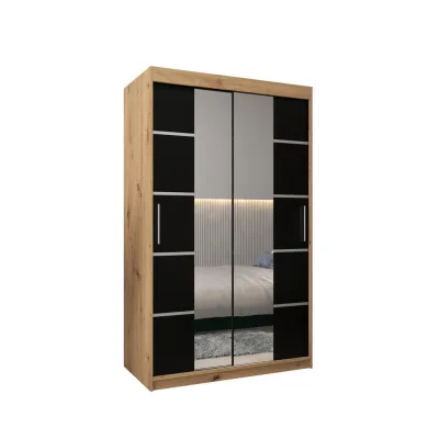 Abiks Möbel Schwebetürenschrank Eiche Artisan, Schwarz, Silber 120x200x62 cm