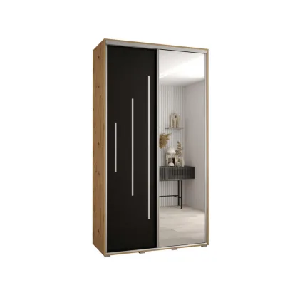 Abiks Möbel Schwebetürenschrank Eiche Artisan, Schwarz, Silber 140x235x45 cm
