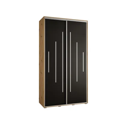 Abiks Möbel Schwebetürenschrank Eiche Artisan, Schwarz, Silber 140x235x45 cm