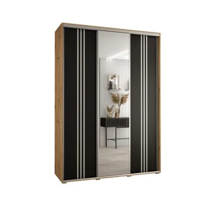 Abiks Möbel Schwebetürenschrank Eiche Artisan, Schwarz, Silber 170x235x60 cm