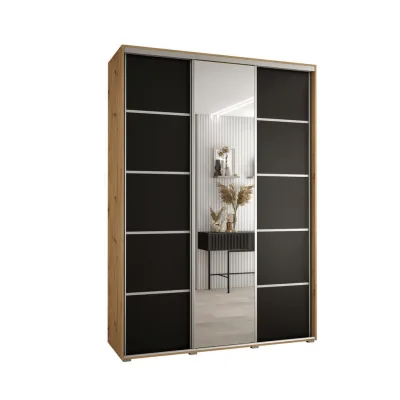 Abiks Möbel Schwebetürenschrank Eiche Artisan, Schwarz, Silber 180x235x45 cm