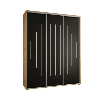 Abiks Möbel Schwebetürenschrank Eiche Artisan, Schwarz, Silber 190x235x60 cm