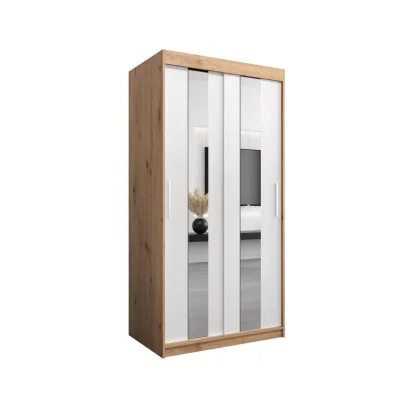 Abiks Möbel Schwebetürenschrank Eiche Artisan, Weiß 100x200x62 cm