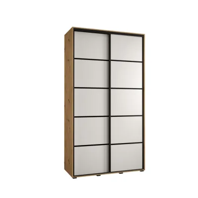 Abiks Möbel Schwebetürenschrank Eiche Artisan, Weiß, Schwarz 130x235x60 cm