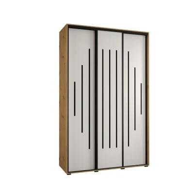 Abiks Möbel Schwebetürenschrank Eiche Artisan, Weiß, Schwarz 150x235x60 cm
