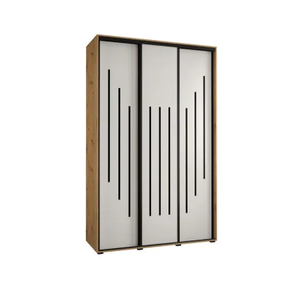 Abiks Möbel Schwebetürenschrank Eiche Artisan, Weiß, Schwarz 160x235x60 cm