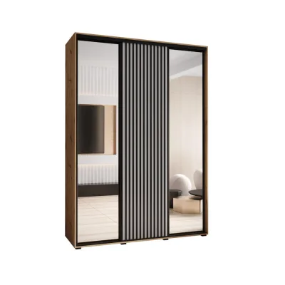 Abiks Möbel Schwebetürenschrank Eiche Artisan, Weiß, Schwarz 180x235x45 cm
