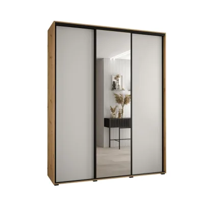 Abiks Möbel Schwebetürenschrank Eiche Artisan, Weiß, Schwarz 190x235x45 cm