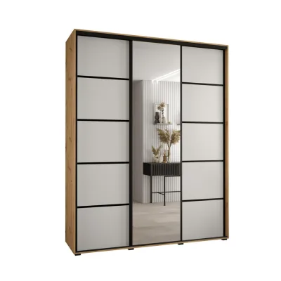 Abiks Möbel Schwebetürenschrank Eiche Artisan, Weiß, Schwarz 200x235x45 cm