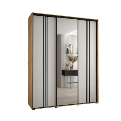 Abiks Möbel Schwebetürenschrank Eiche Artisan, Weiß, Schwarz 200x235x45 cm