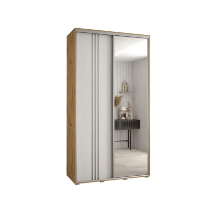Abiks Möbel Schwebetürenschrank Eiche Artisan, Weiß, Silber 130x235x60 cm