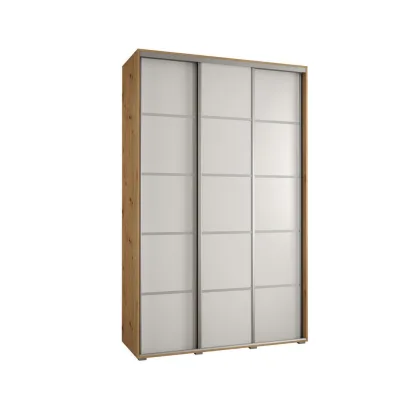 Abiks Möbel Schwebetürenschrank Eiche Artisan, Weiß, Silber 150x235x60 cm