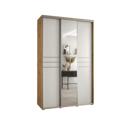 Abiks Möbel Schwebetürenschrank Eiche Artisan, Weiß, Silber 160x235x60 cm