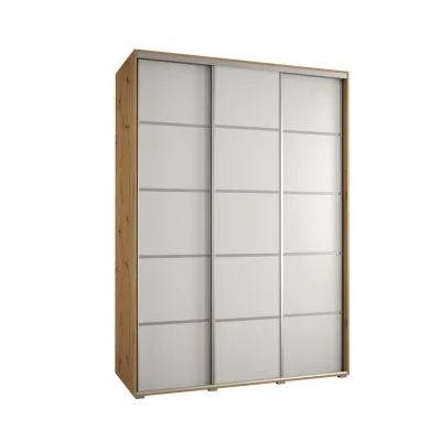 Abiks Möbel Schwebetürenschrank Eiche Artisan, Weiß, Silber 180x235x45 cm