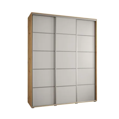 Abiks Möbel Schwebetürenschrank Eiche Artisan, Weiß, Silber 190x235x60 cm