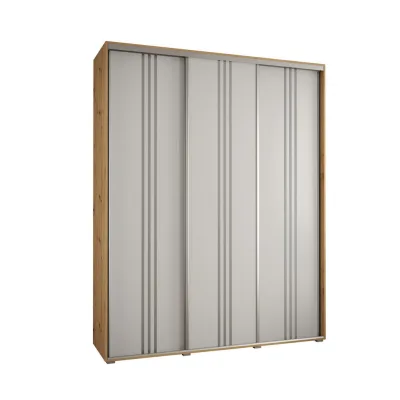 Abiks Möbel Schwebetürenschrank Eiche Artisan, Weiß, Silber 190x235x60 cm