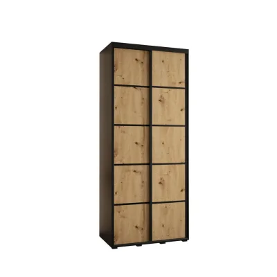 Abiks Möbel Schwebetürenschrank Schwarz, Eiche Artisan, Schwarz 110x235x45 cm