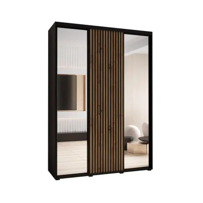 Abiks Möbel Schwebetürenschrank Schwarz, Eiche Artisan, Schwarz 180x205.2x45 cm