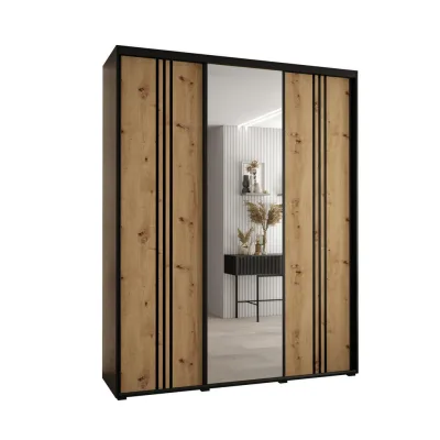 Abiks Möbel Schwebetürenschrank Schwarz, Eiche Artisan, Schwarz 190x235x45 cm