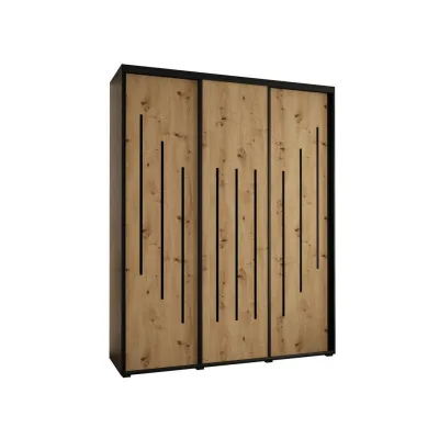 Abiks Möbel Schwebetürenschrank Schwarz, Eiche Artisan, Schwarz 200x235x60 cm