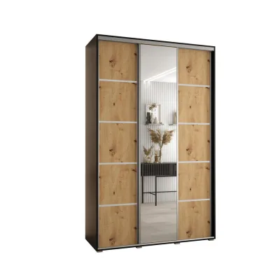 Abiks Möbel Schwebetürenschrank Schwarz, Eiche Artisan, Silber 160x235x60 cm
