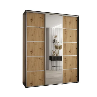 Abiks Möbel Schwebetürenschrank Schwarz, Eiche Artisan, Silber 190x235x45 cm