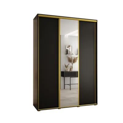 Abiks Möbel Schwebetürenschrank Schwarz, Schwarz, Gold 180x235x60 cm