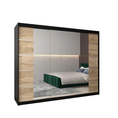 Abiks Möbel Schwebetürenschrank Schwarz, Sonoma Eiche, Silber 250x200x62 cm