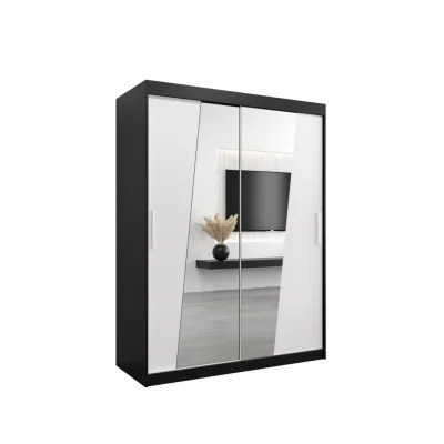 Abiks Möbel Schwebetürenschrank Schwarz, Weiß 150x200x62 cm