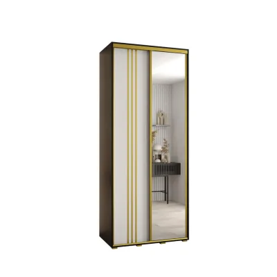 Abiks Möbel Schwebetürenschrank Schwarz, Weiß, Gold 110x235x60 cm
