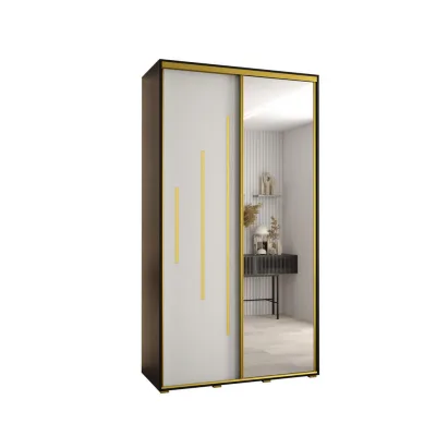 Abiks Möbel Schwebetürenschrank Schwarz, Weiß, Gold 130x235x45 cm