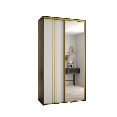 Abiks Möbel Schwebetürenschrank Schwarz, Weiß, Gold 130x235x60 cm