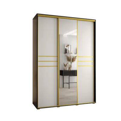 Abiks Möbel Schwebetürenschrank Schwarz, Weiß, Gold 170x235x45 cm
