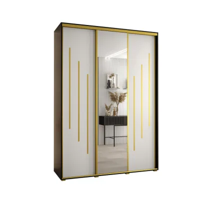 Abiks Möbel Schwebetürenschrank Schwarz, Weiß, Gold 180x235x60 cm