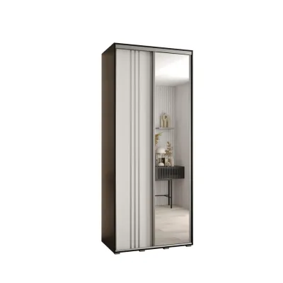 Abiks Möbel Schwebetürenschrank Schwarz, Weiß, Silber 120x235x60 cm