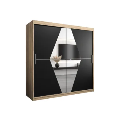Abiks Möbel Schwebetürenschrank Sonoma Eiche, Schwarz 200x200x62 cm