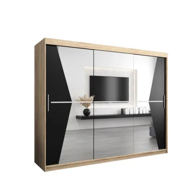 Abiks Möbel Schwebetürenschrank Sonoma Eiche, Schwarz 250x200x62 cm