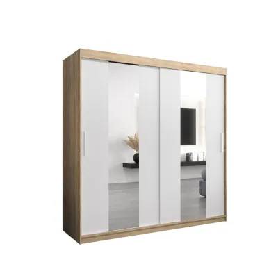 Abiks Möbel Schwebetürenschrank Sonoma Eiche, Weiß 200x200x62 cm
