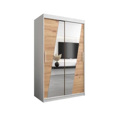 Abiks Möbel Schwebetürenschrank Weiß, Eiche Artisan 120x200x62 cm