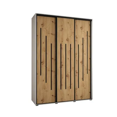 Abiks Möbel Schwebetürenschrank Weiß, Eiche Artisan, Schwarz 180x235x60 cm