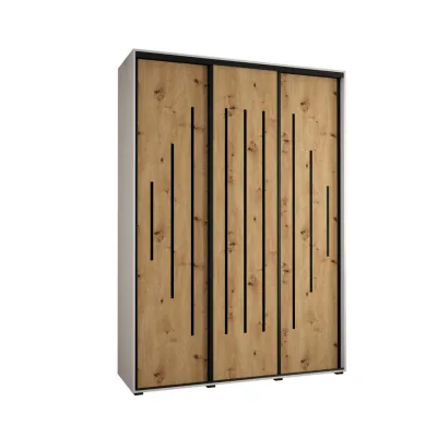 Abiks Möbel Schwebetürenschrank Weiß, Eiche Artisan, Schwarz 180x235x60 cm