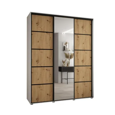 Abiks Möbel Schwebetürenschrank Weiß, Eiche Artisan, Schwarz 190x235x45 cm