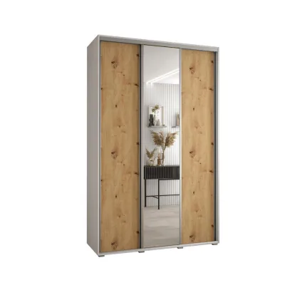 Abiks Möbel Schwebetürenschrank Weiß, Eiche Artisan, Silber 150x235x60 cm